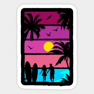 Retro Synthwave Inspired Beach Silhouette Sticker